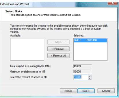 Windows 7 Disk Management, Extend Volume